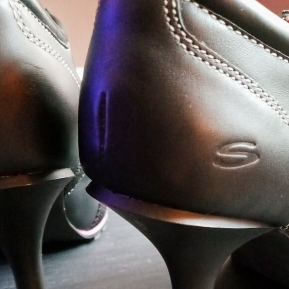 Edgy RARE Vintage Skechers Somethin’ else Black/Pink Leather Sneaker Heels - Picture 10 of 16